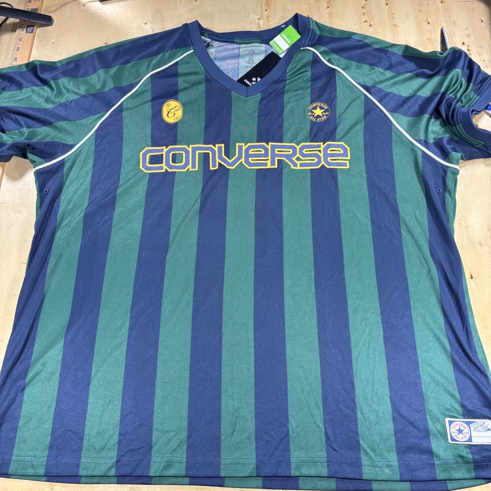 Converse All Star Mens XXL Soccer Jersey Green Navy Striped Football Shirt NWT
